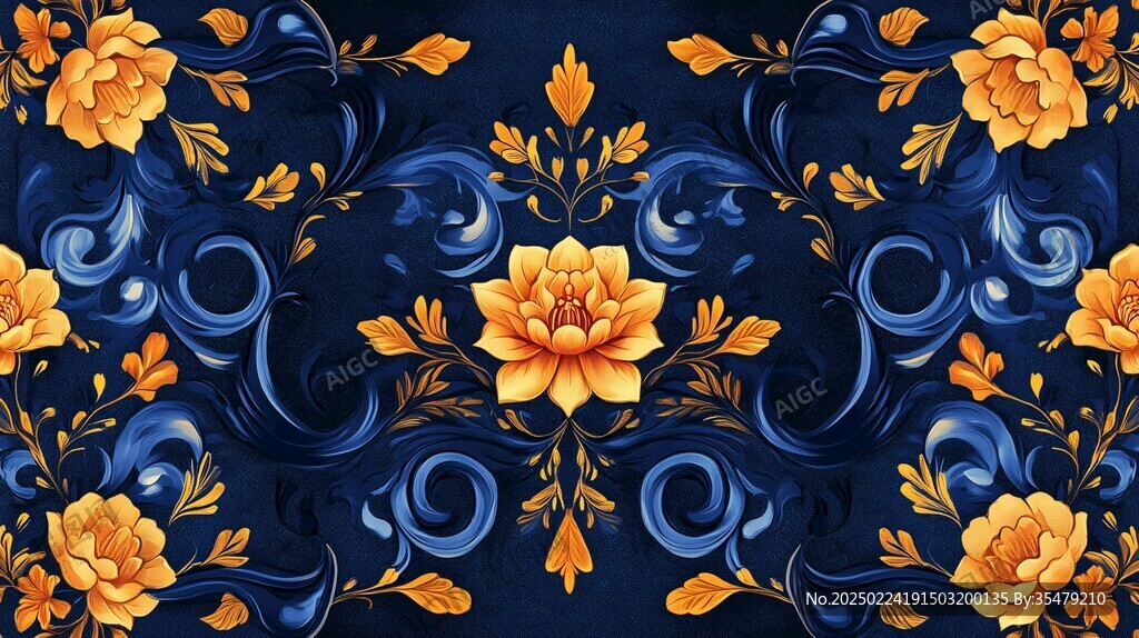 蓝色印花古典图案