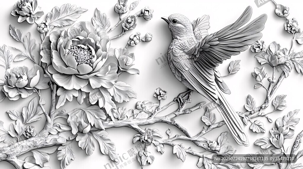 花鸟浮雕效果图