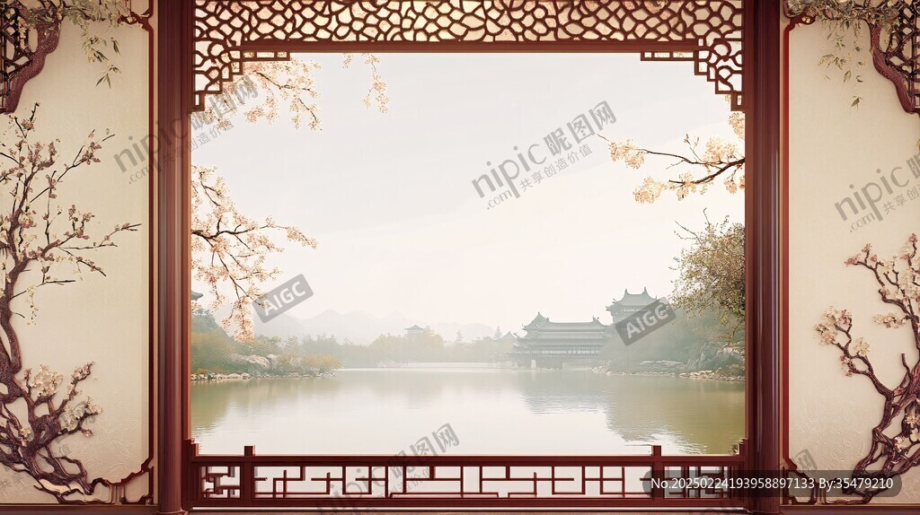 中式窗景插画