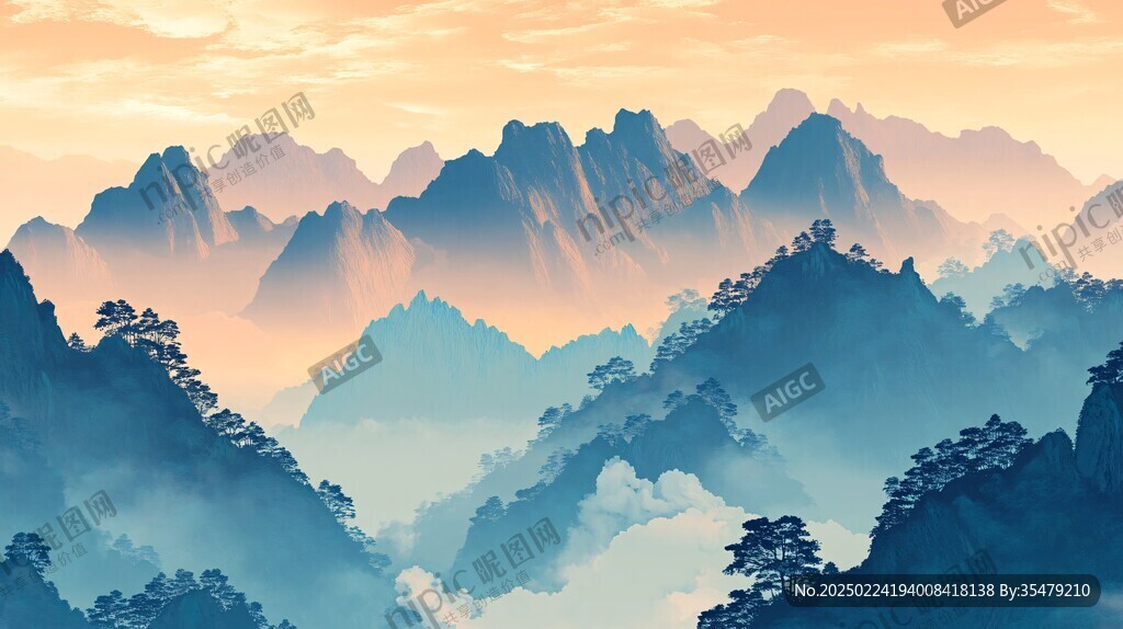 迎客松水墨山川