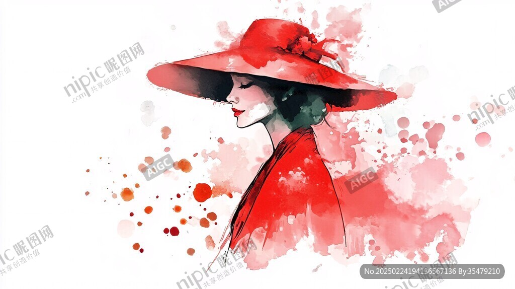 红衣美人插画