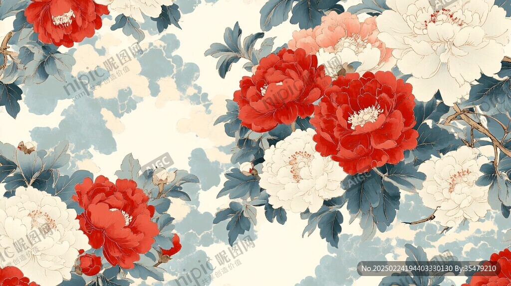 牡丹插画底纹