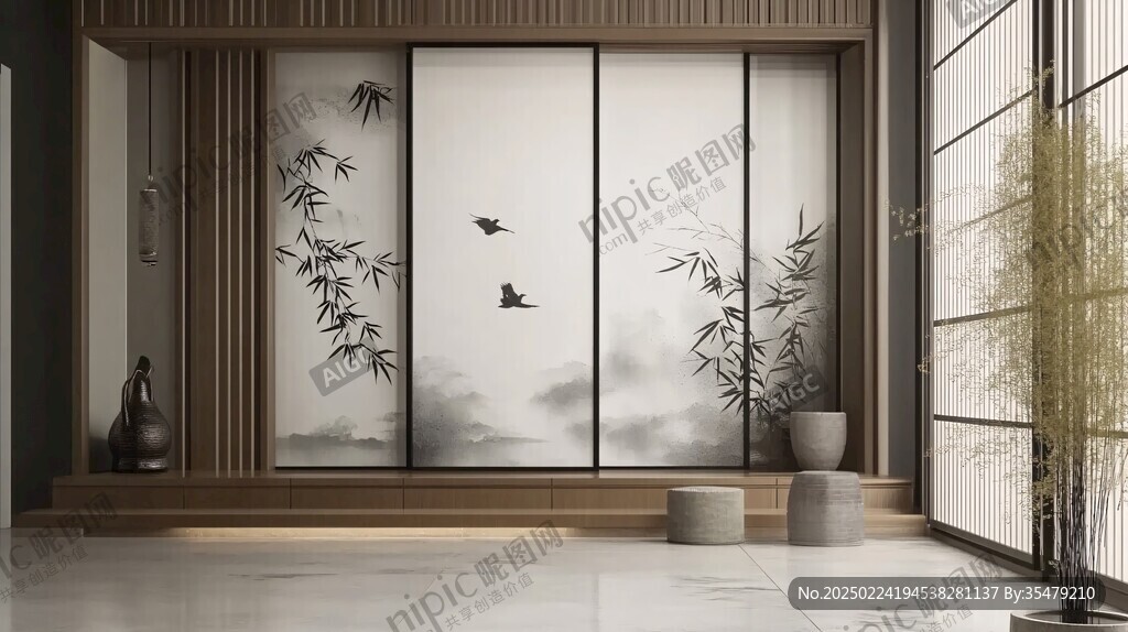 禅意屏风布装饰
