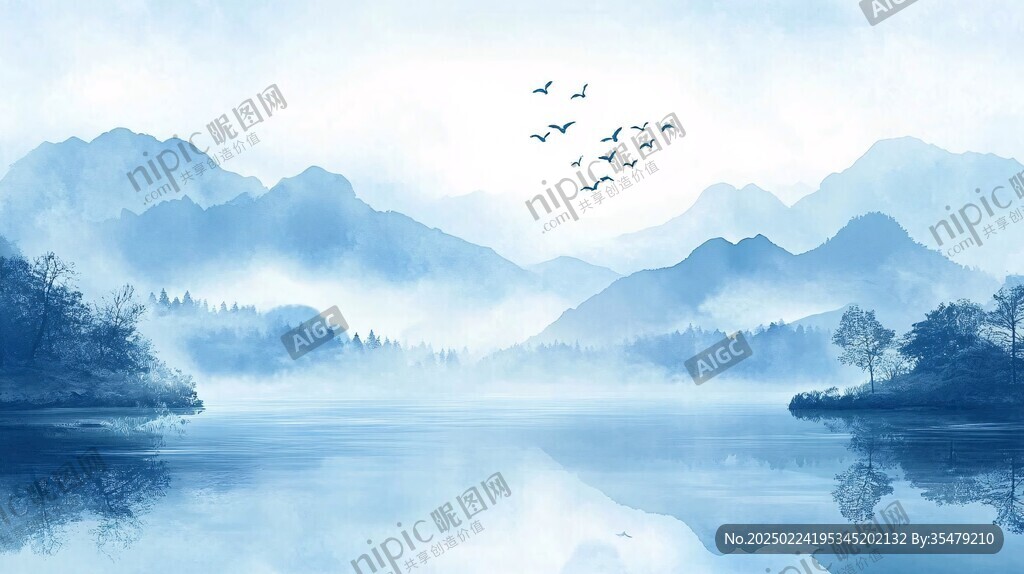 蓝色梦幻山水风情