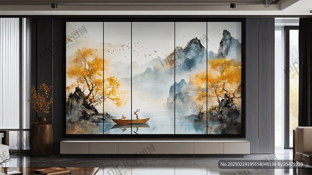巨幅现代山水屏风