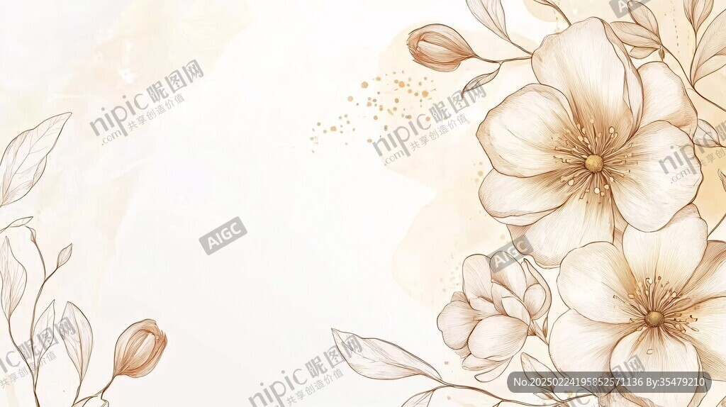 香槟色花艺手绘