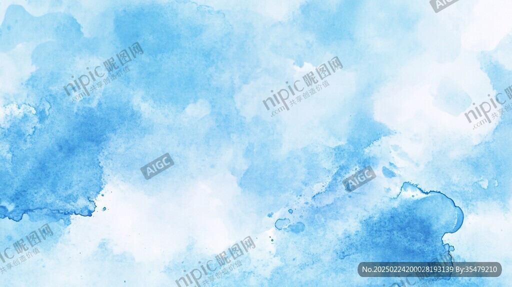 蓝色白云水彩背景