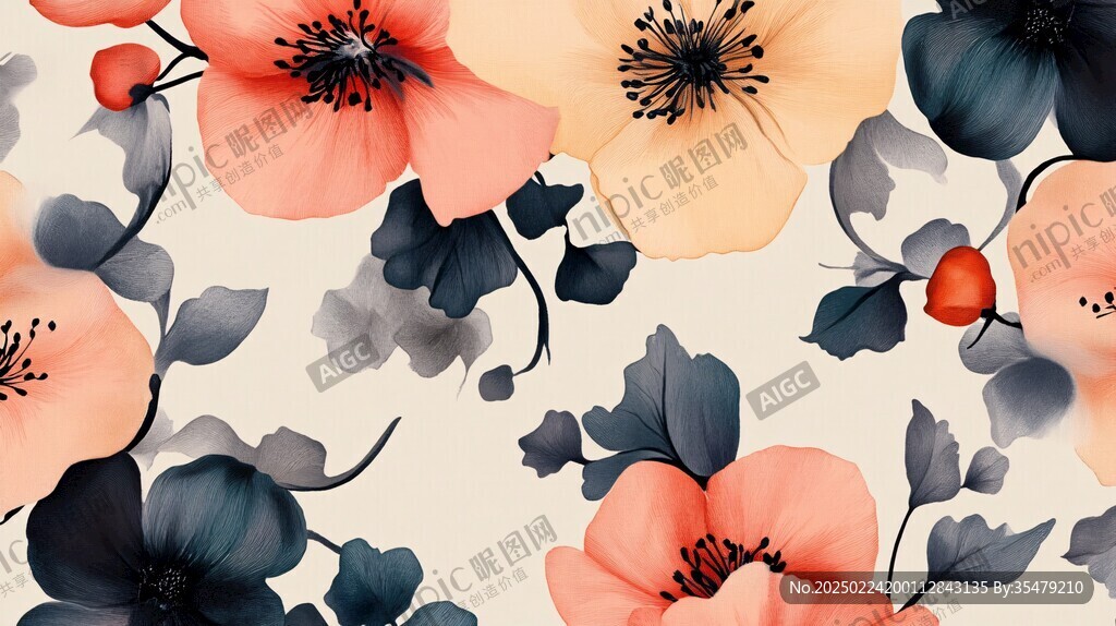 数码印花图案手绘花卉