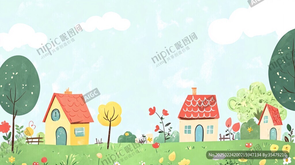 儿童春天插画场景