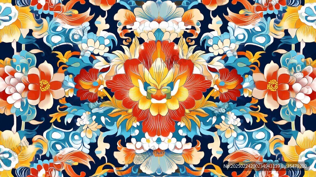 色块花古典图案组合