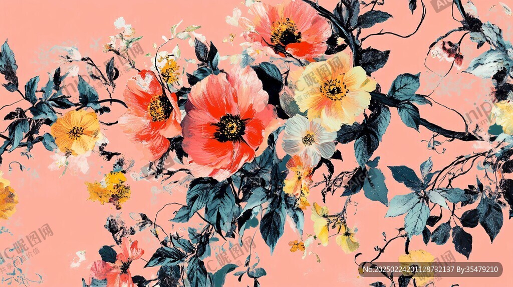 现代花满版花印花绣花