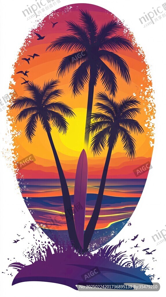 海边夕阳椰树