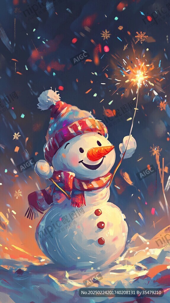 插画雪人