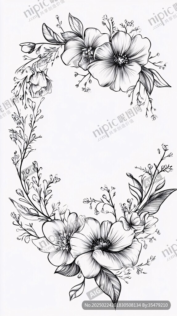 黑白手绘花