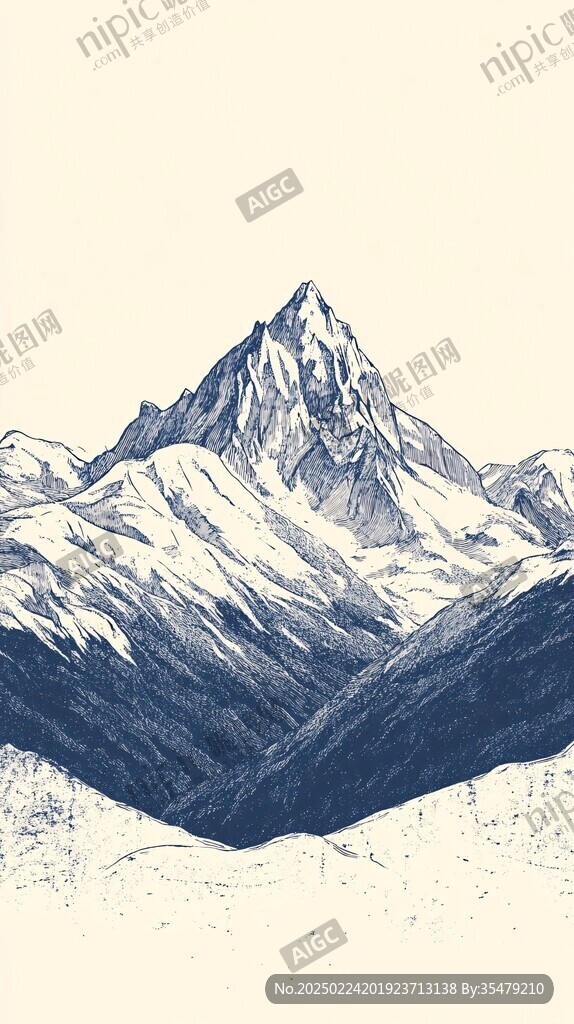 雪山线稿