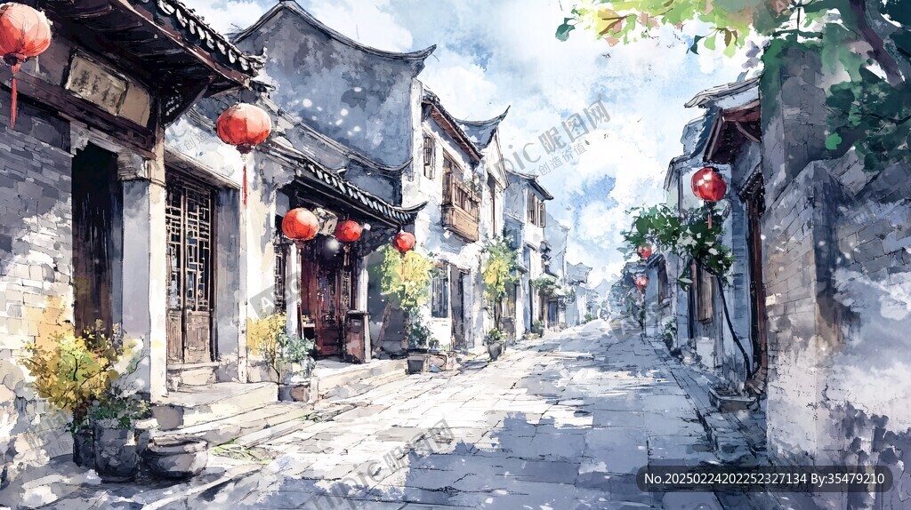 古街水彩画