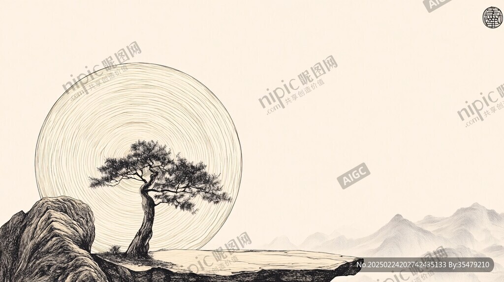 古典古风复古迎客松