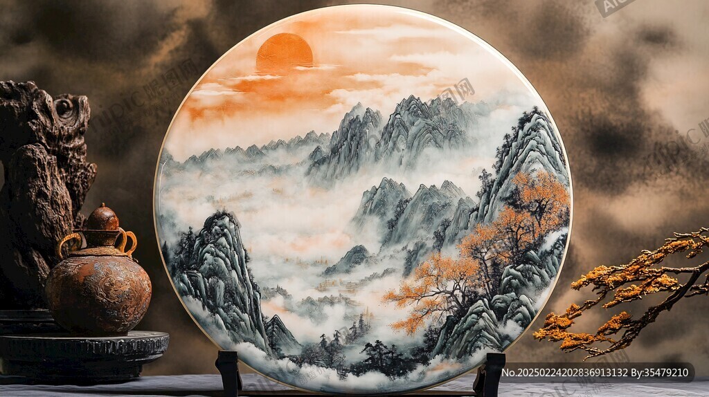 山水瓷盘
