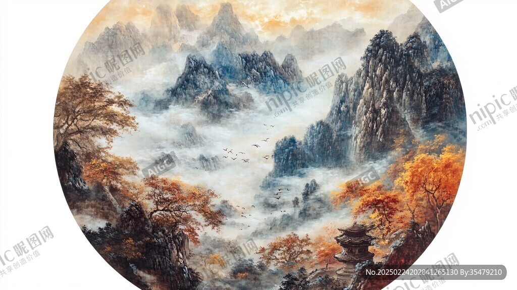圆形山水装饰画背景