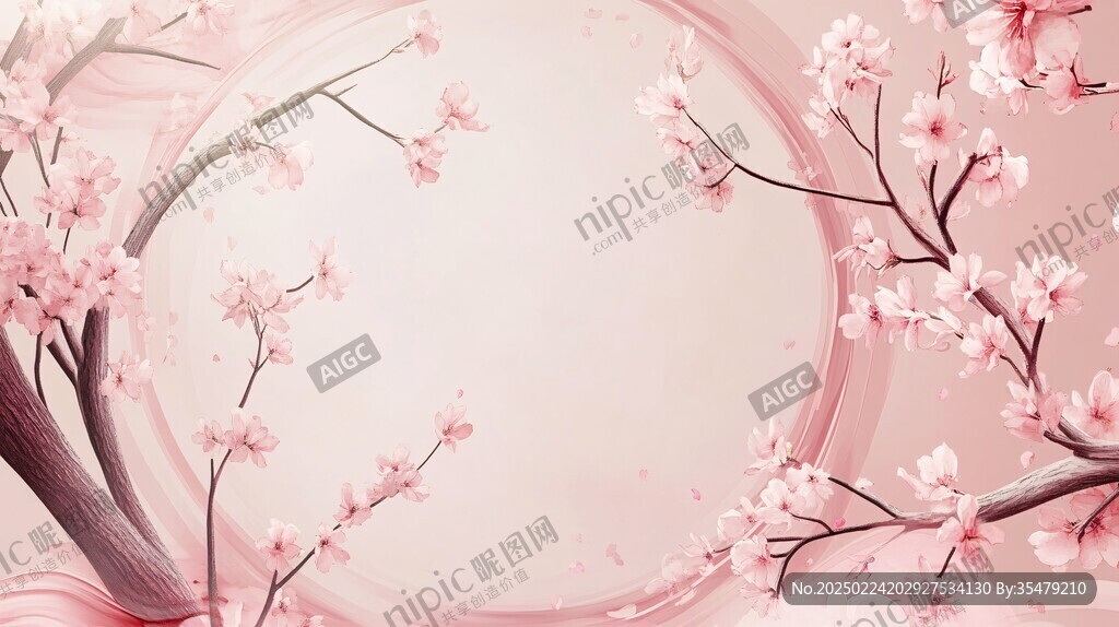 新中式桃花壁画