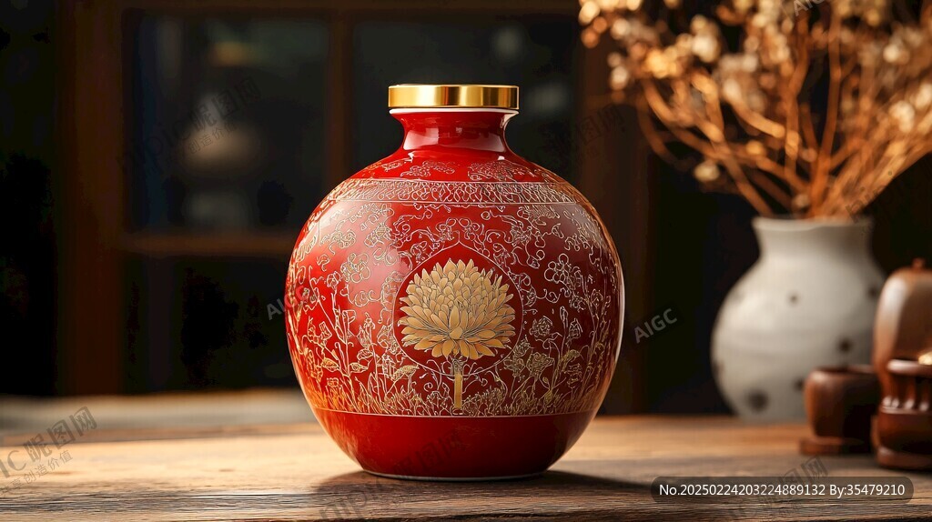 矾红金彩龙纹茶叶罐