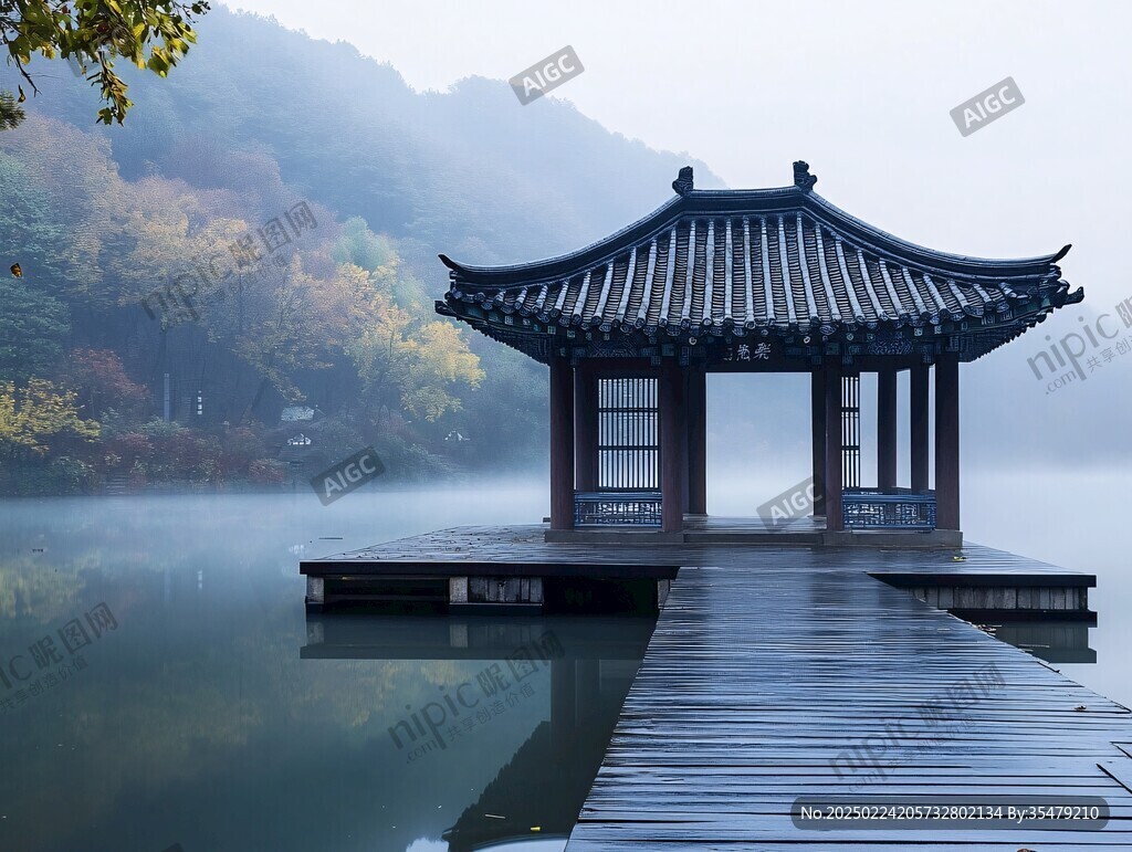 晨雾中的怀思亭
