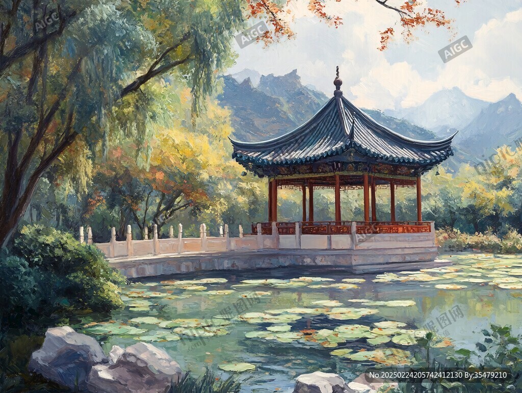插画爱晚亭
