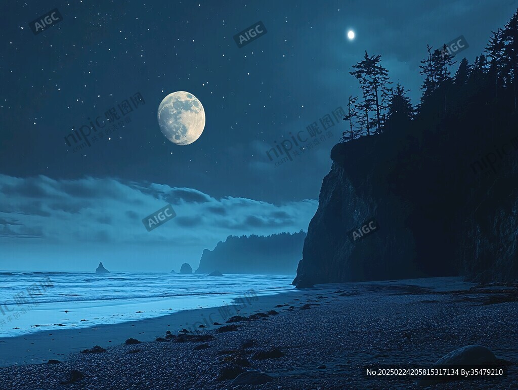 大海大地月光自然