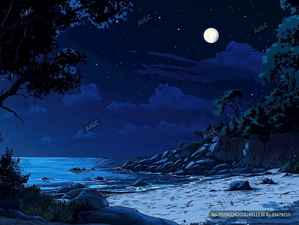 静静的海边夜景