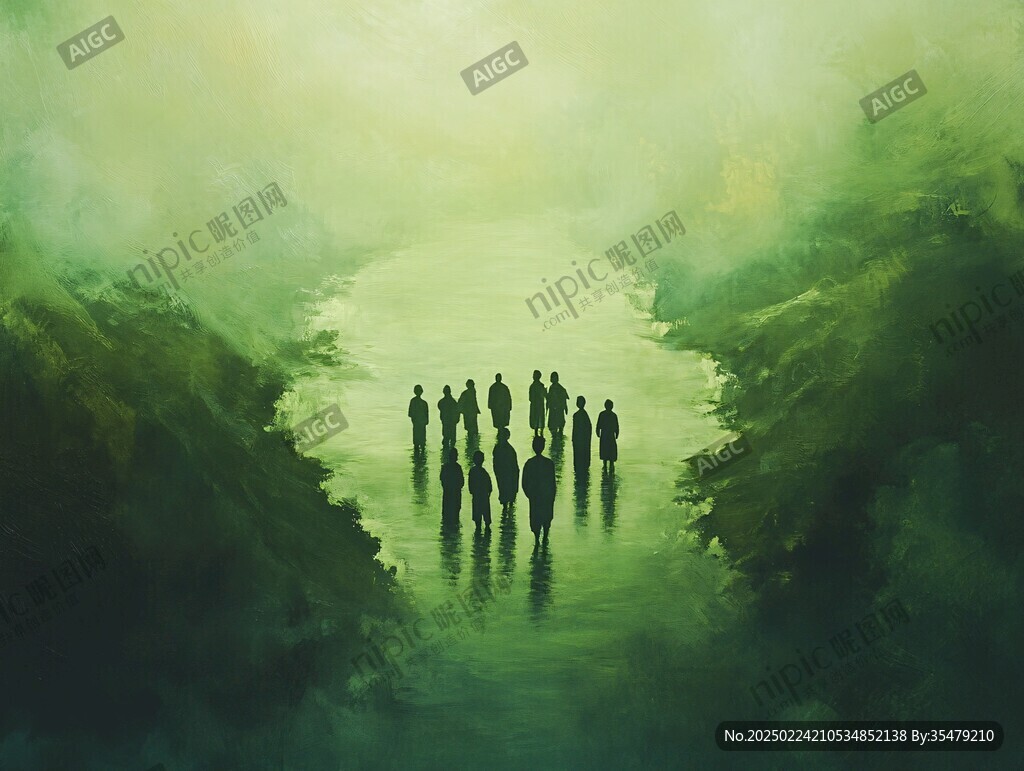 人群水中倒映