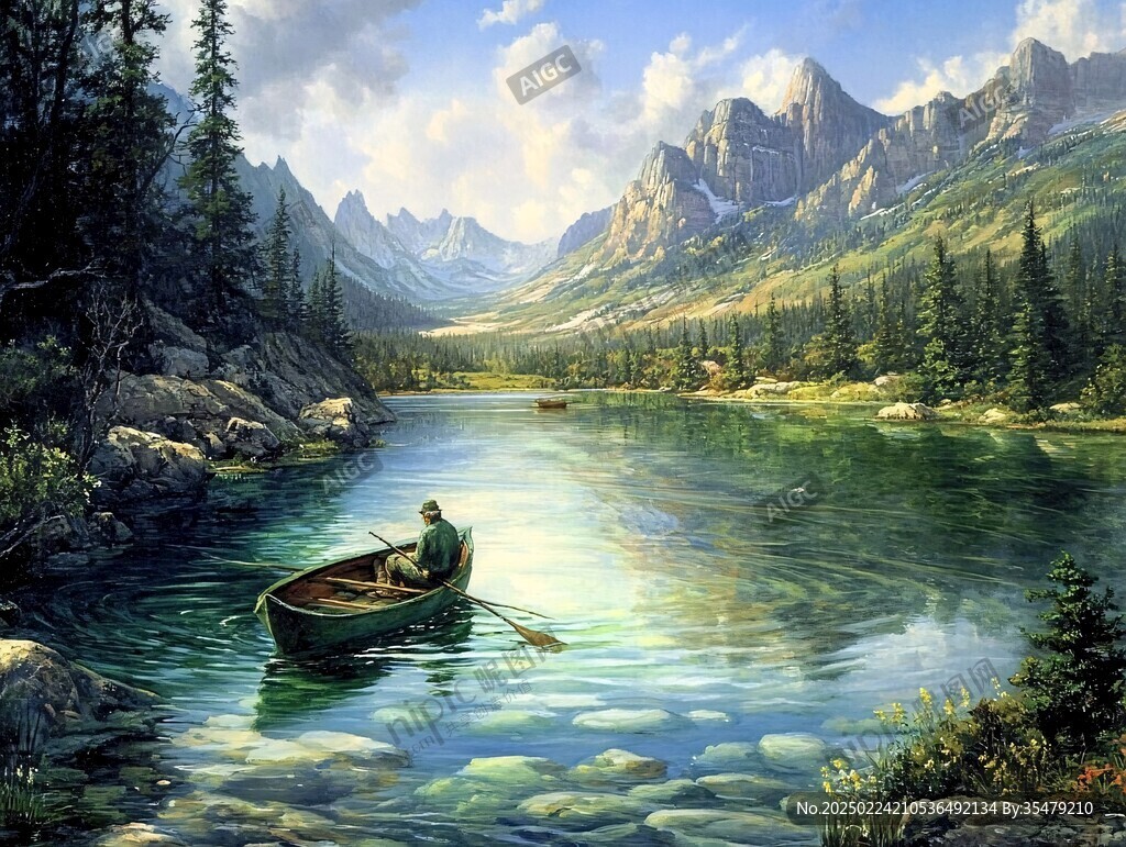 油画山水风景