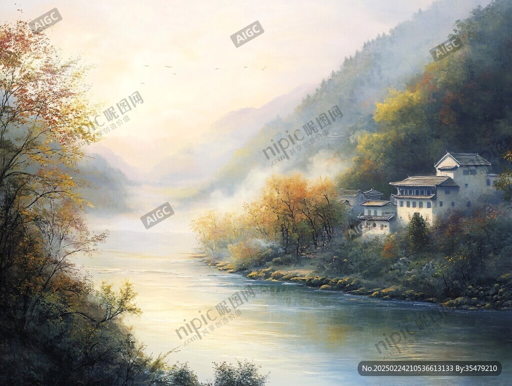 禅意油画山水