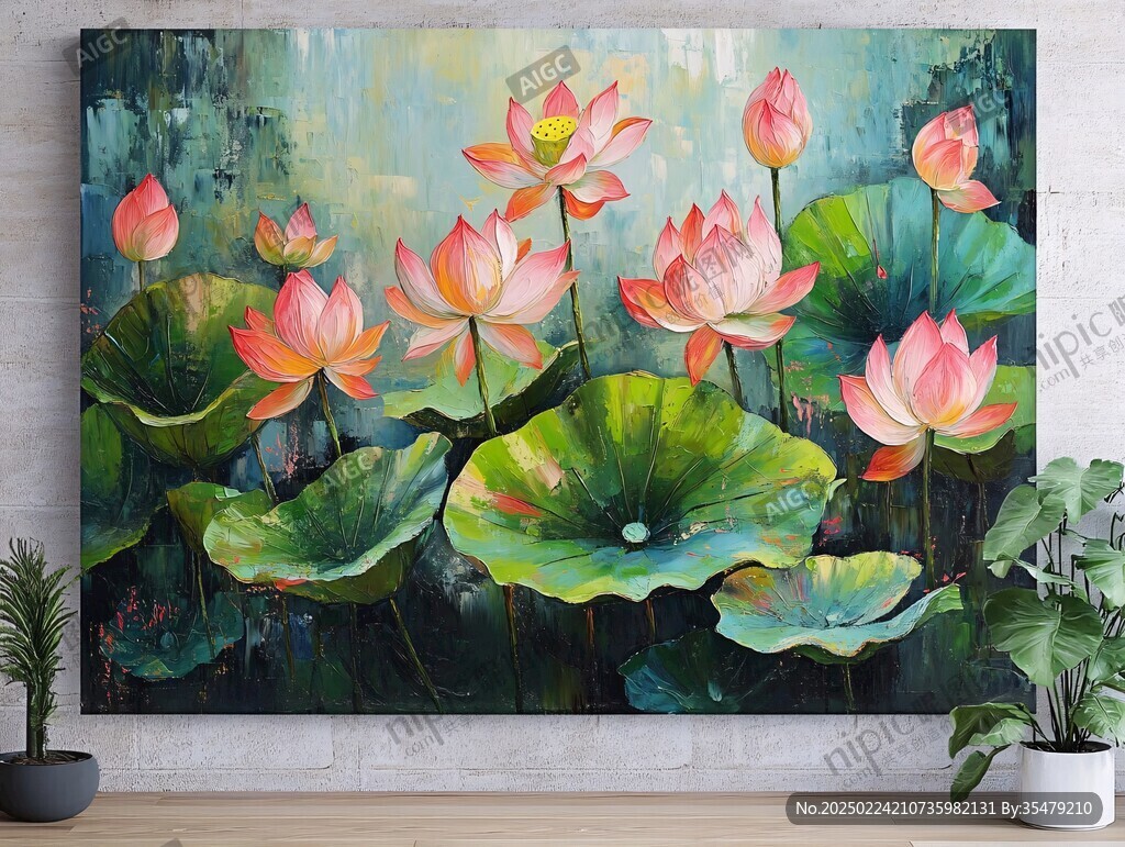 水彩荷花客厅壁画