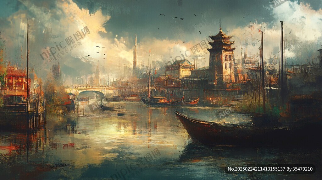 古代大运河码头场景