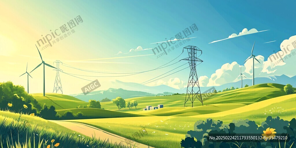 能源塔插画素材背景