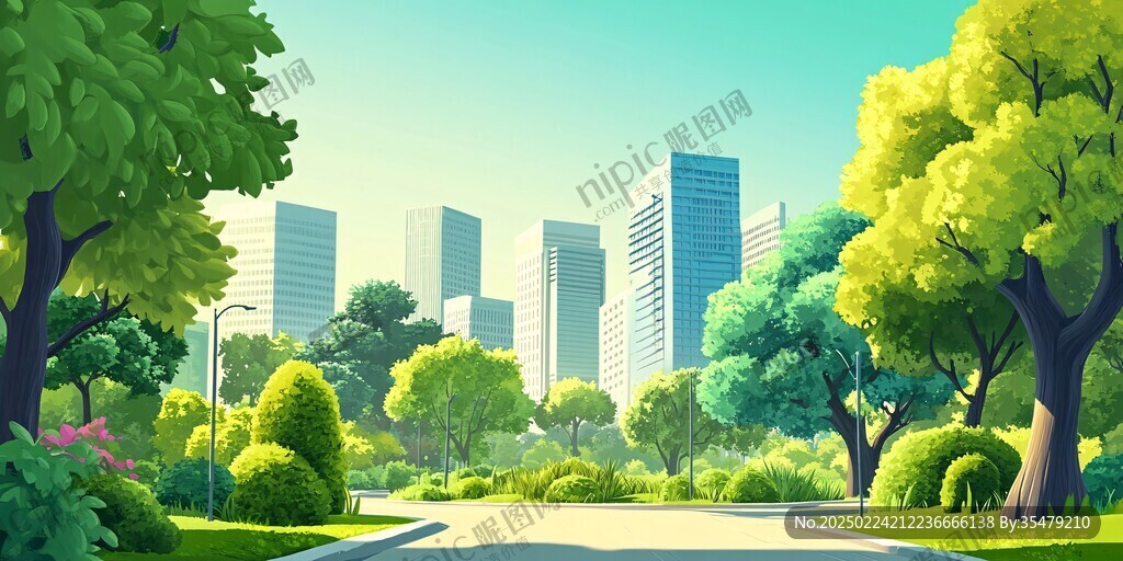城市园林插画