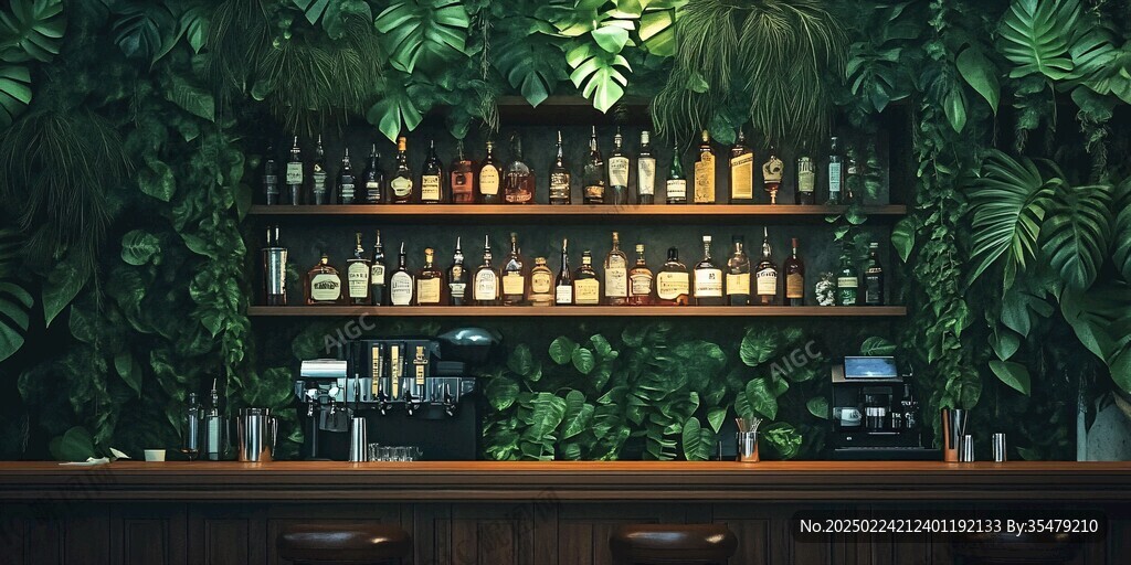 奶茶店绿植背景墙