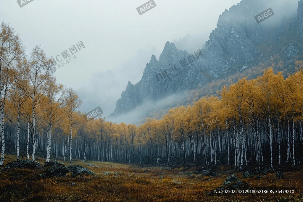 云雾秋色晨雾金色
