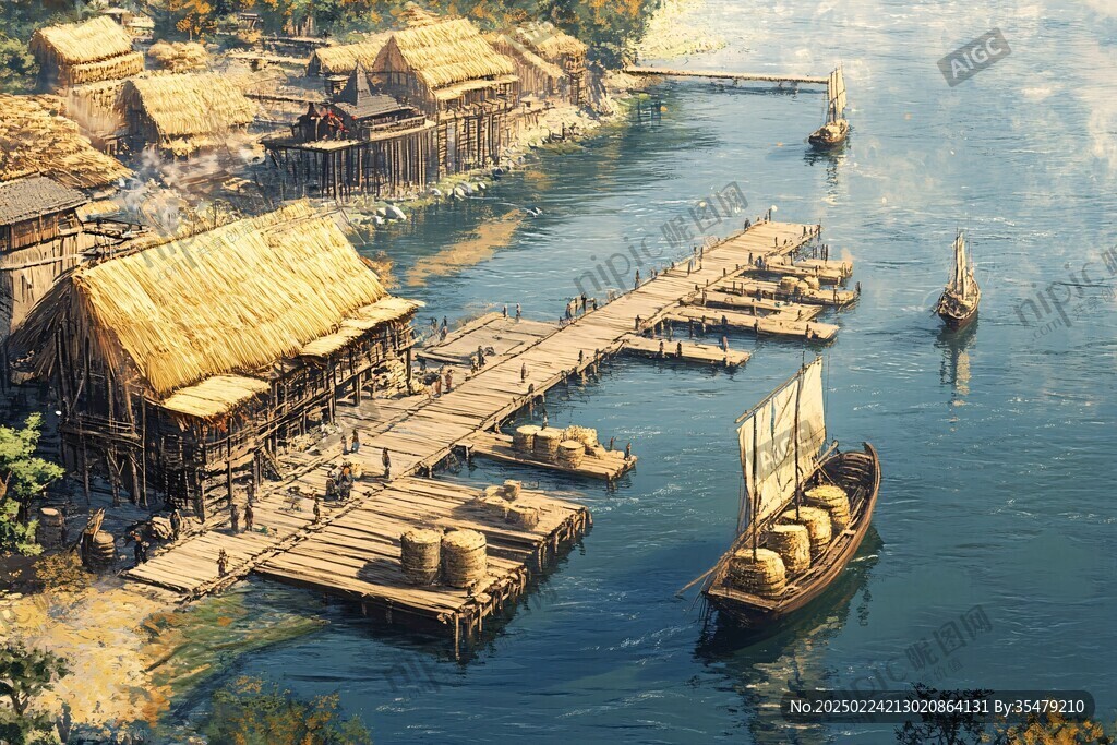 古代渡口场景