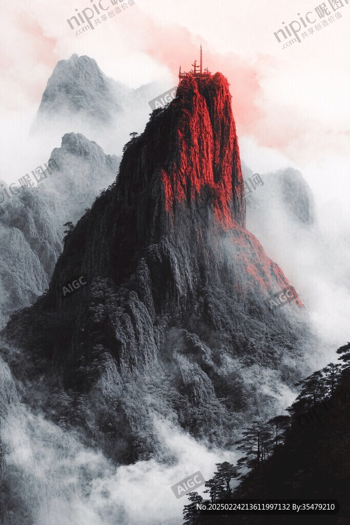 墨韵禅意山峰云雾风景