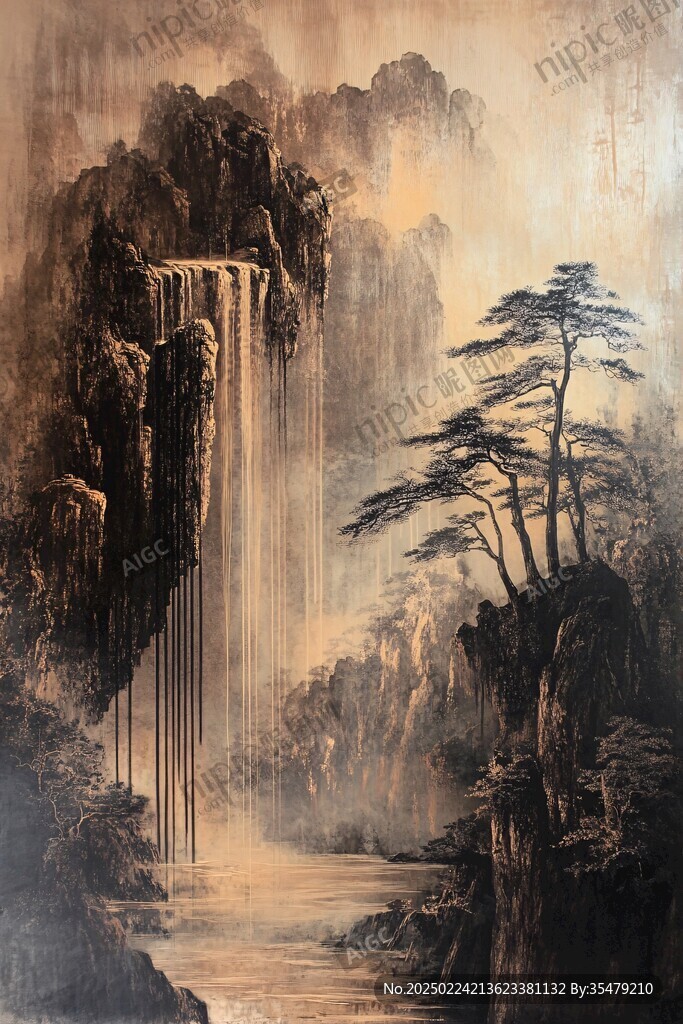迎客松巨幅水墨画