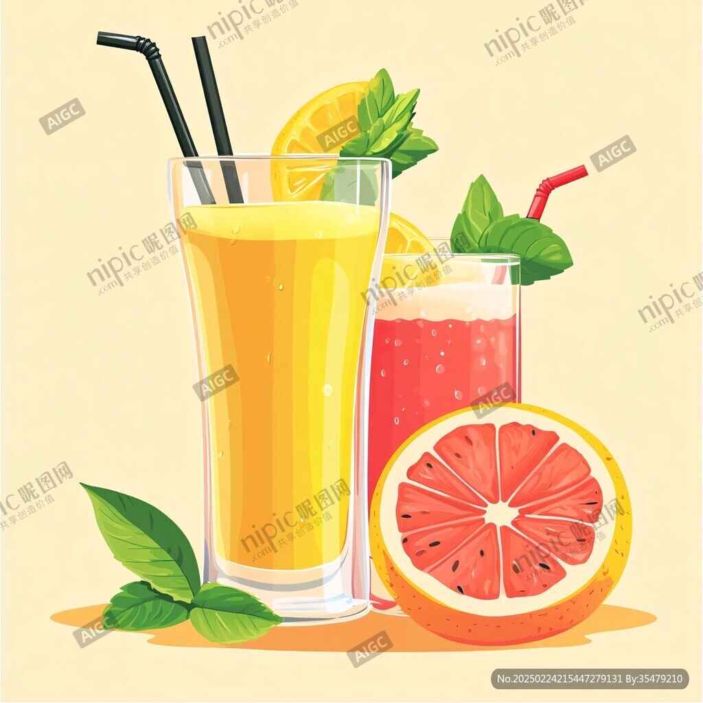 暑期饮品水果插画