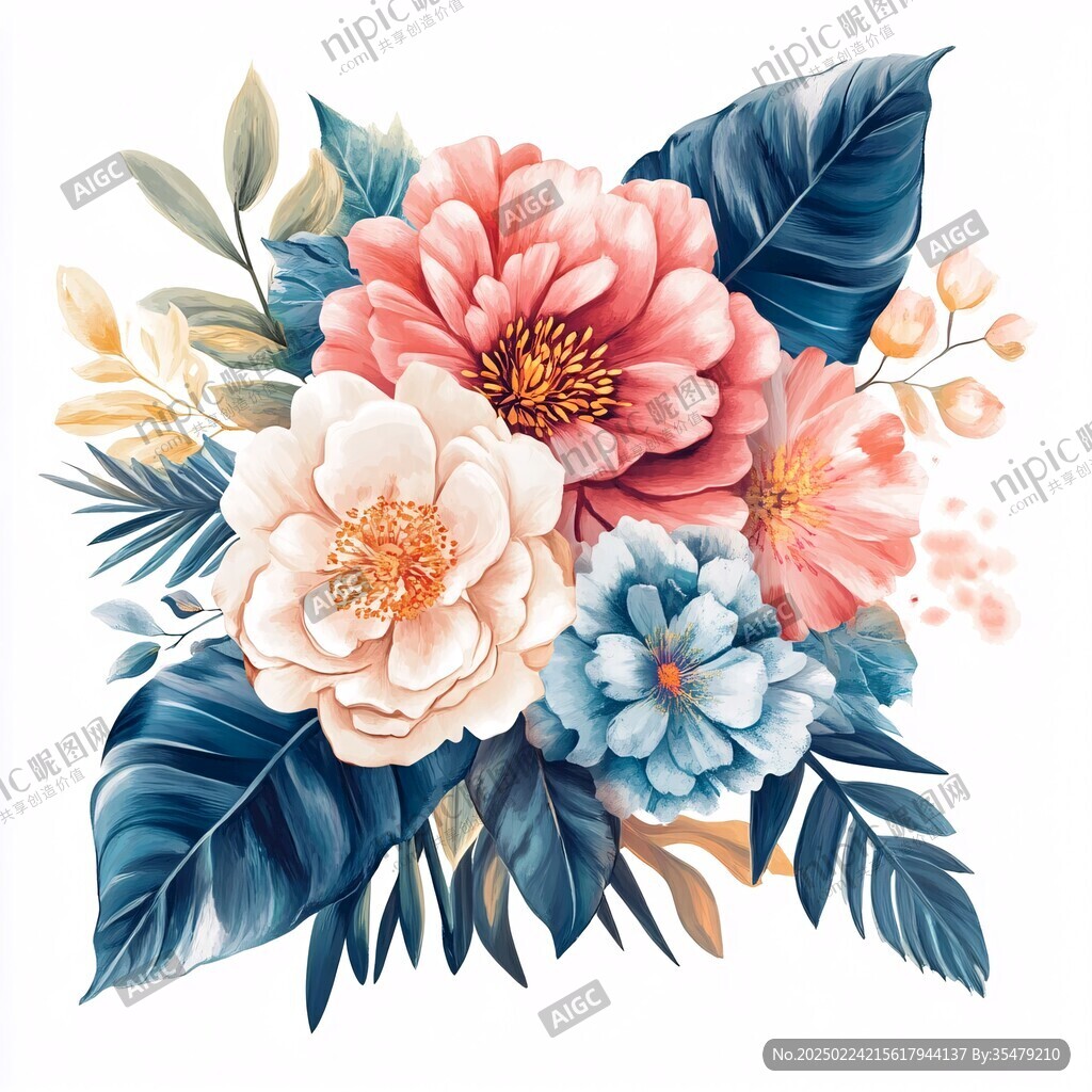 手绘立体牡丹花卉