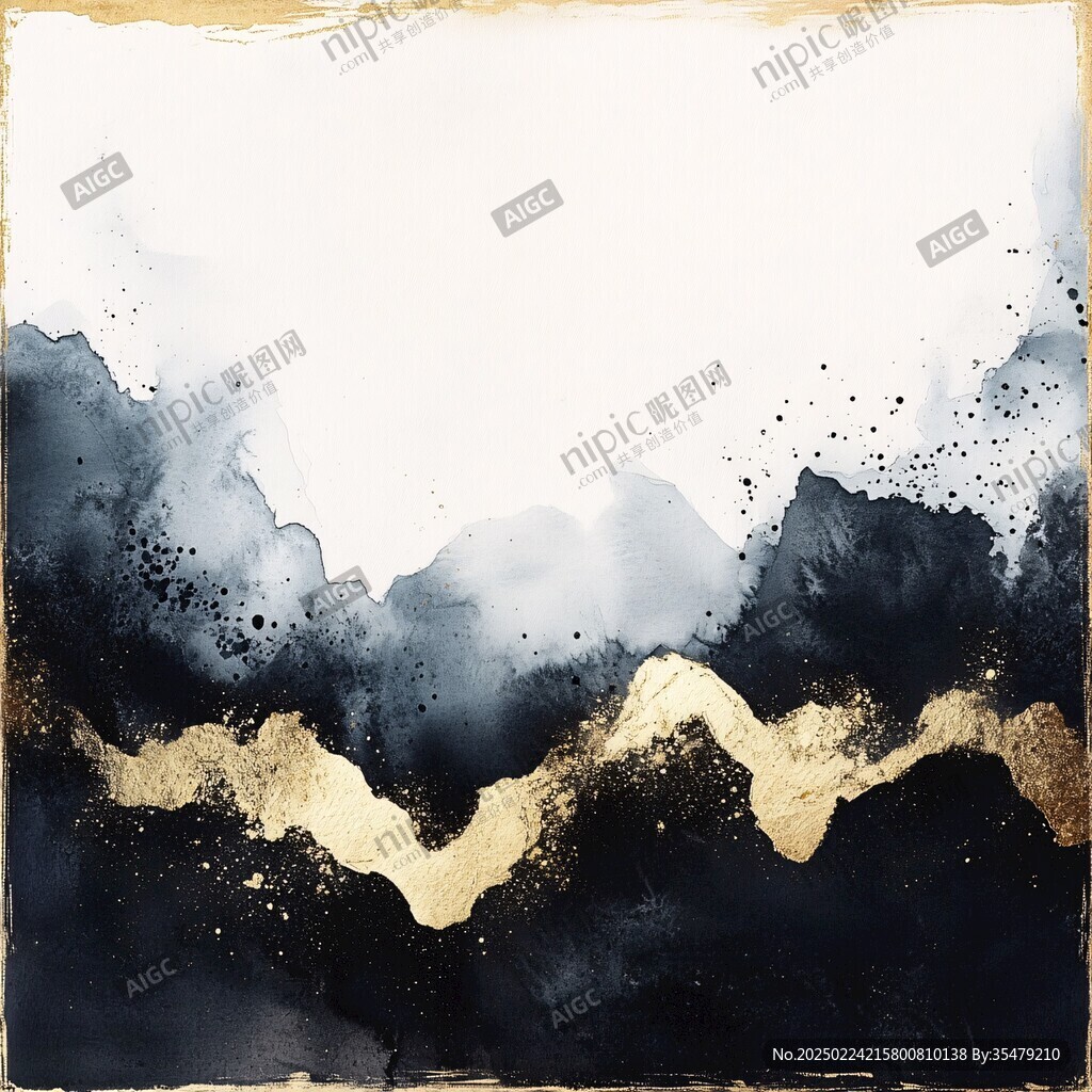 抽象金箔山水画