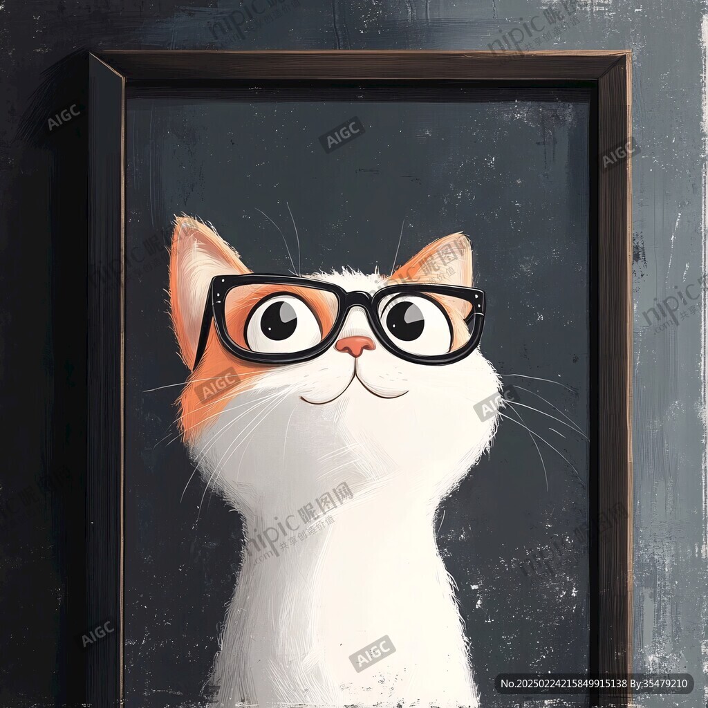 手绘大眼萌猫咪装饰画