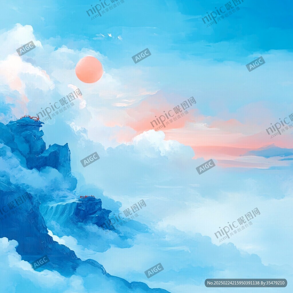 天界晓钟风景插画