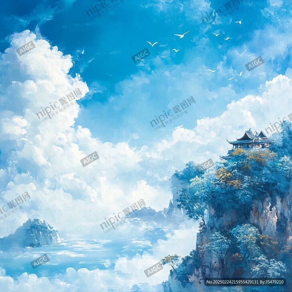 天界晓钟风景插画