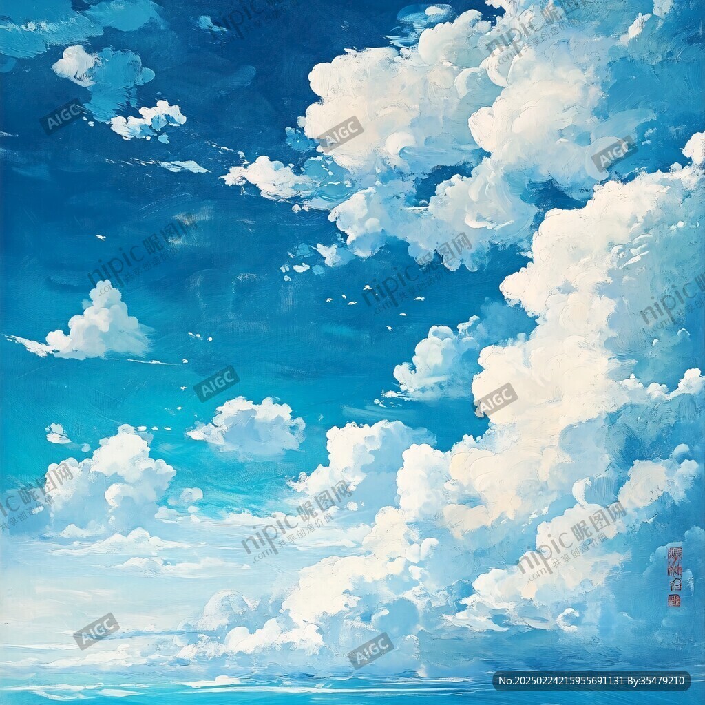 油画蓝天白云