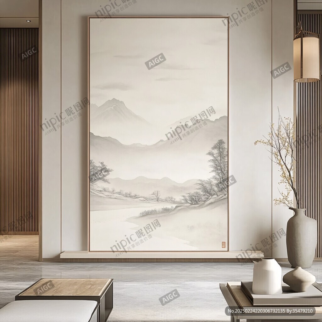 竖版挂画卷轴山水画