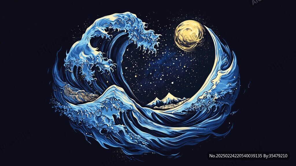 古风海浪包装插画